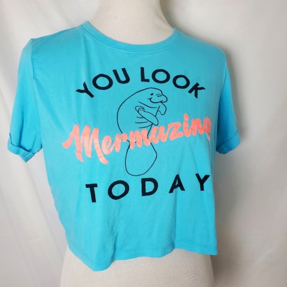 Chubby Mermaids blue manatee crop top